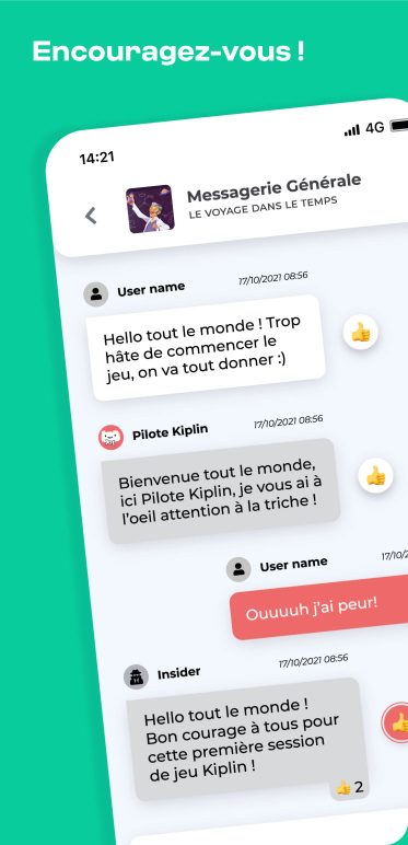 Exemple d'une conversation dans la messagerie de l'application Kiplin