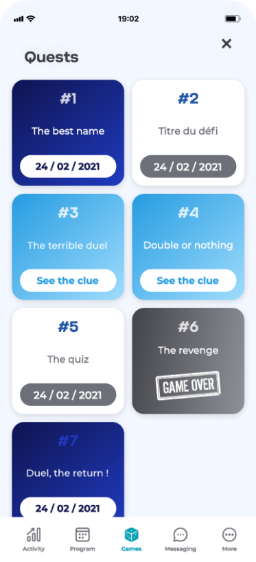 Screenshot of the challenges Challenge blue