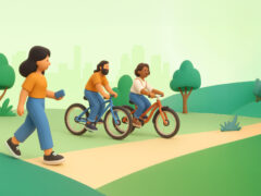 Collaborateurs marchant ou se déplaçant à vélo dans le cadre d’un challenge mobilité en entreprise